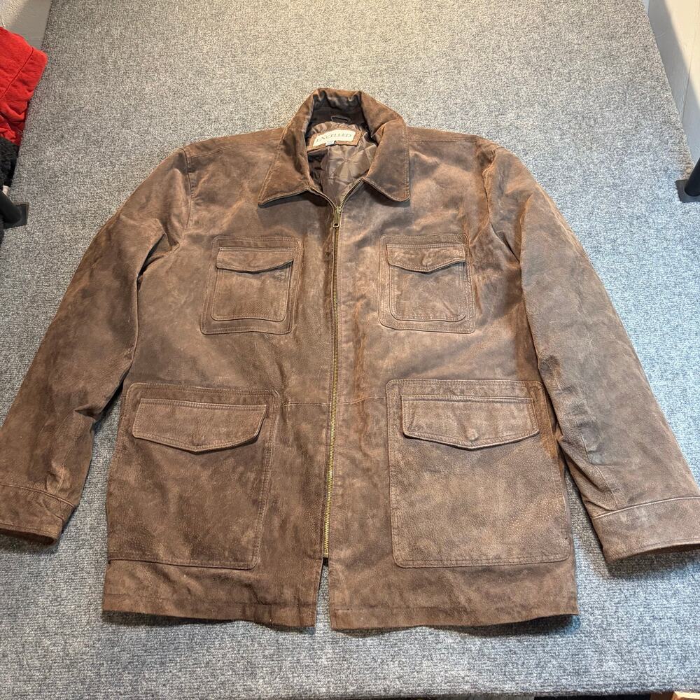 Vintage Excelled Mens 3X Brown Suede Leather Safari Field Coat Jacket Cargo Big